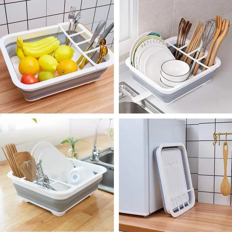 Foldable Dish Rack, gray plastic draining tray for kitchen and camping, 36.5 cm - Image 5