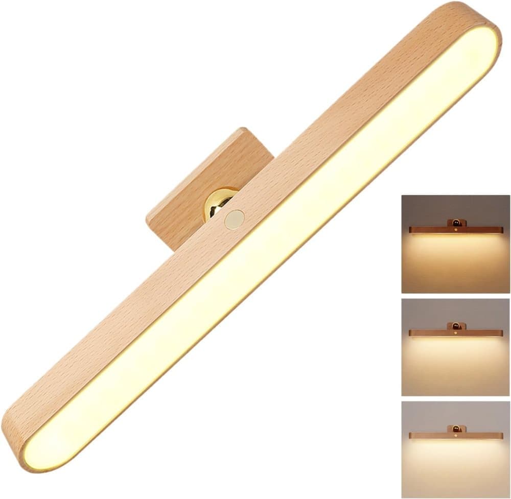 Wooden LED Wall Lamp 360 Degree Rotatable Magnetic Dimmable Night Light with USB Charging, Decorative Indoor Lighting for Home - Image 1