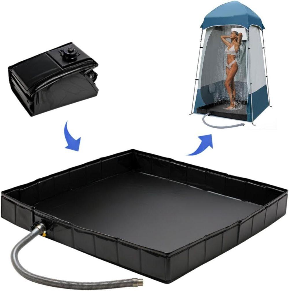 Portable Folding Camping Shower Base for Outdoor Shower Tent, RV, Pet Bath, Compatible with Most Brands - Image 2