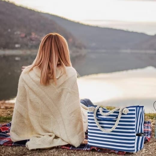 Large Waterproof Beach Bag for Women, Black, Spacious Picnic Shopper Tote, Extra Large - Image 3