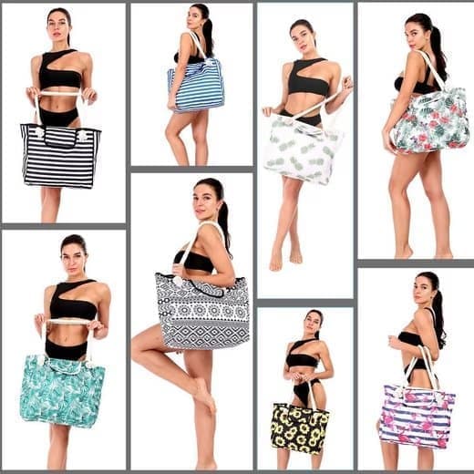 Large Waterproof Beach Bag for Women, Black, Spacious Picnic Shopper Tote, Extra Large - Image 4