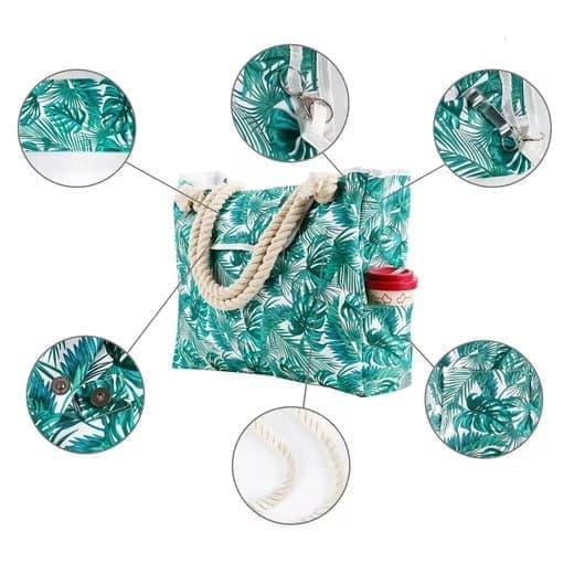 1 Pack Waterproof Extra Large Beach Bag for Women, Picnic Shopper, Green, 45L - Image 3