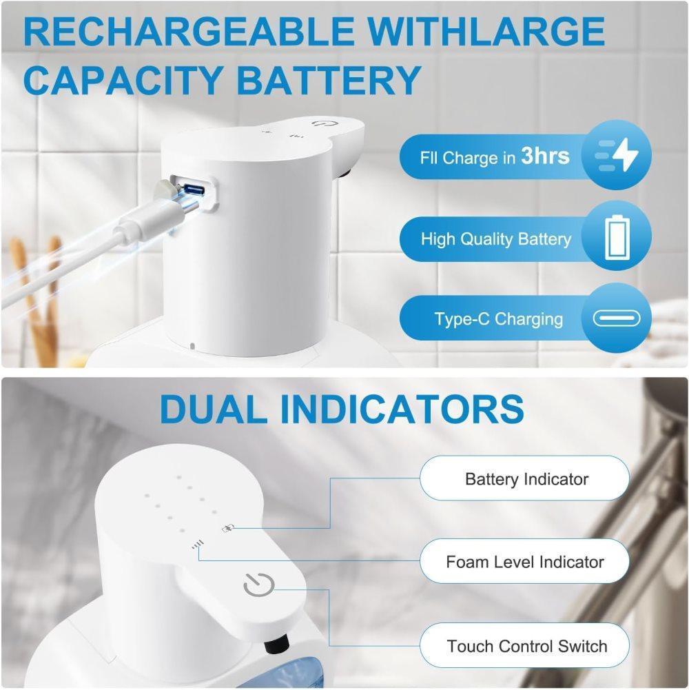 500ml Rechargeable Automatic Soap Dispenser Wall Mounted with 4 Levels, Compatible with Kitchen and Bathroom - Image 3