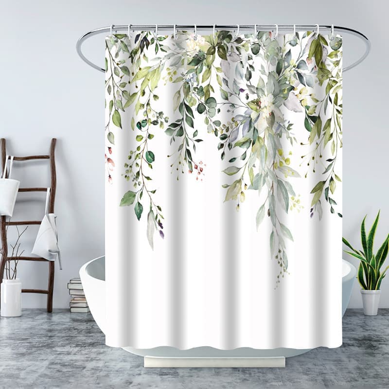 Waterproof Shower Curtain Eucalyptus Blue Green, Mold Resistant Bathroom Shower Curtain, 180x180 cm - Image 1