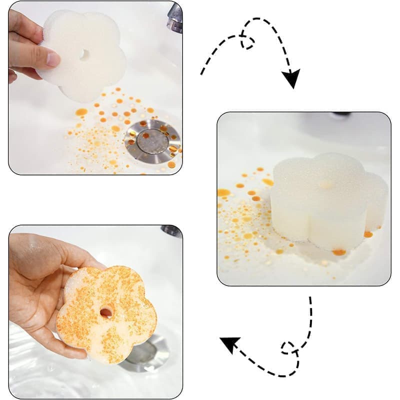 50-Pack Oil Absorbing Sponges for Pool, Flower Shaped, Effective Oil and Dirt Removal - Image 2