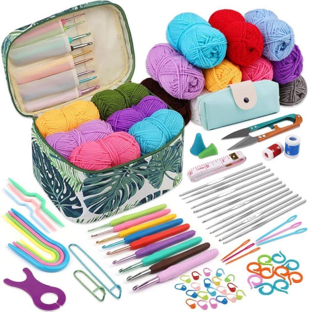 87-piece Crochet Hook Set for Beginners with Yarn and Knitting Accessories, Includes Crochet Bag, Ergonomic Crochet Hooks - Image 1