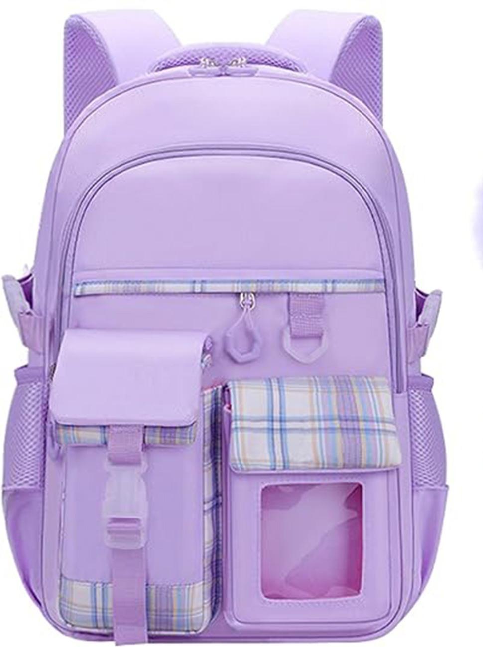 15.6 Inch Cute Kawaii Kids Backpack for Girls with Compartments, Elementary School & Teenage Girls School Bag, Purple - Image 1