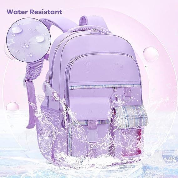 15.6 Inch Cute Kawaii Kids Backpack for Girls with Compartments, Elementary School & Teenage Girls School Bag, Purple - Image 4