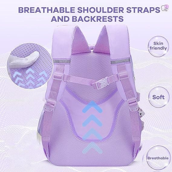 15.6 Inch Cute Kawaii Kids Backpack for Girls with Compartments, Elementary School & Teenage Girls School Bag, Purple - Image 5