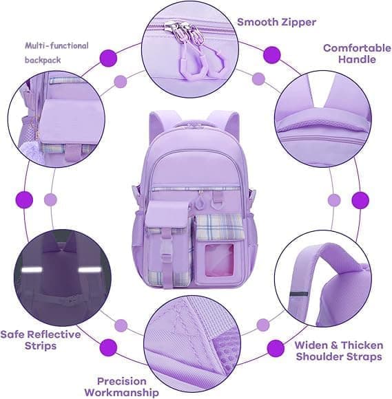 1PCS Cute Kawaii Girls School Backpack with Compartments, 15.6 Inch, Pink for Elementary School Kids & Teenage Girls - Image 6