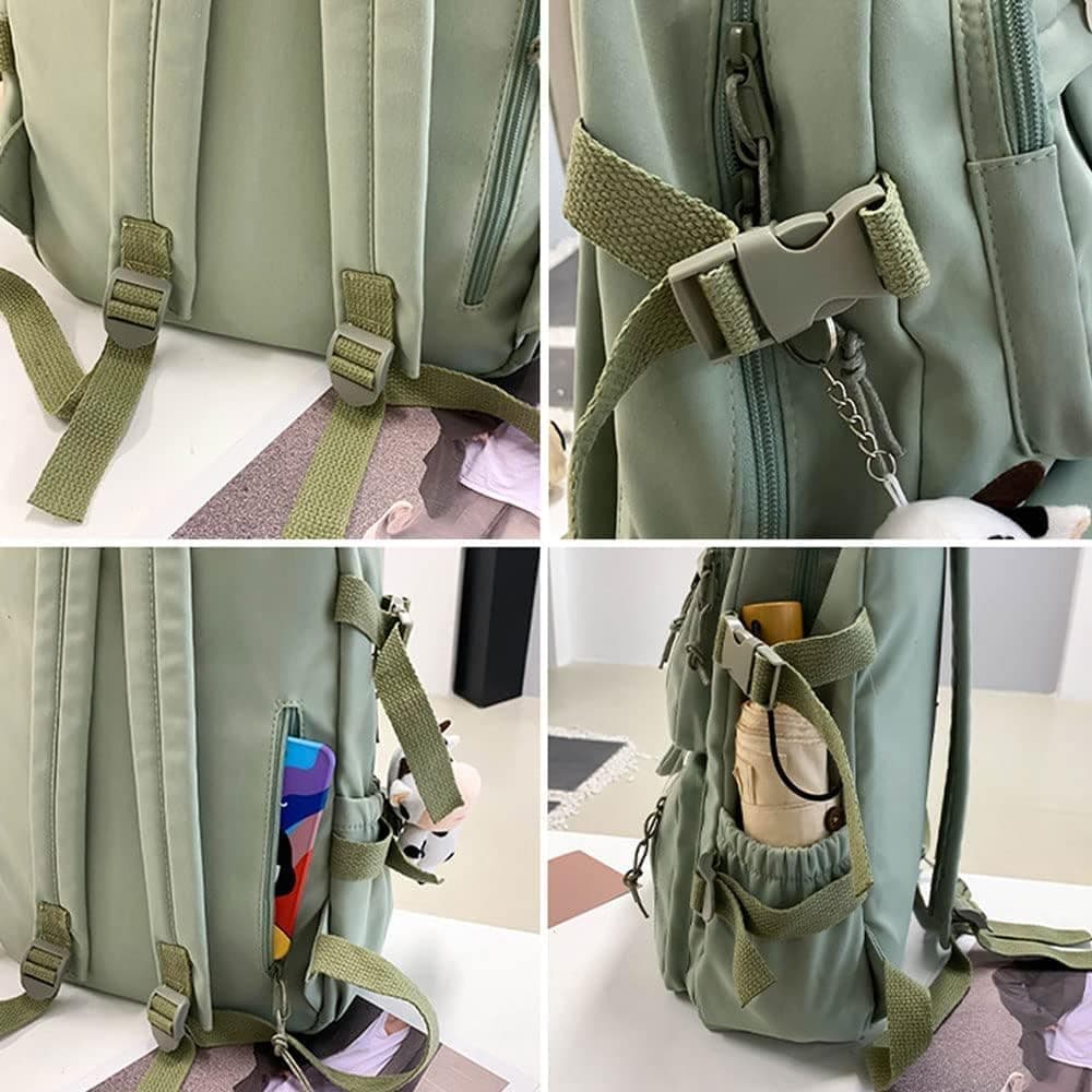 1 Children's Cute Beige Backpack with Pins and Plush Pendant, Waterproof School Travel Backpack for Girls - Image 4
