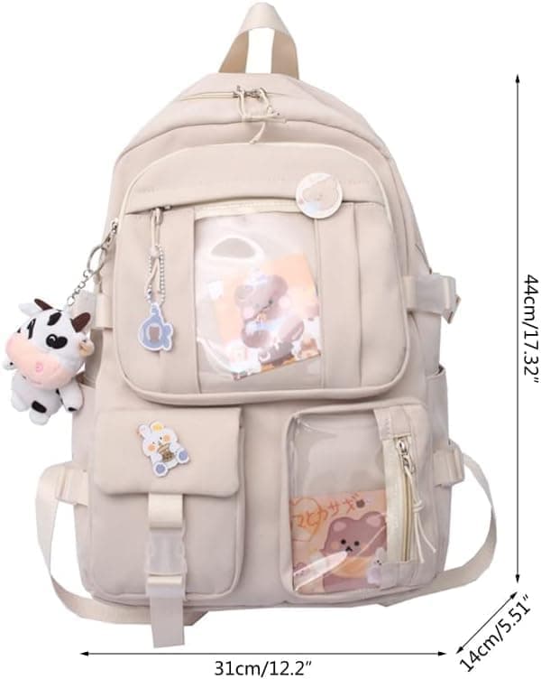 Pink Children Backpack with Pins and Plush Pendant, Spacious Waterproof School Travel Backpack for Girls - Image 2