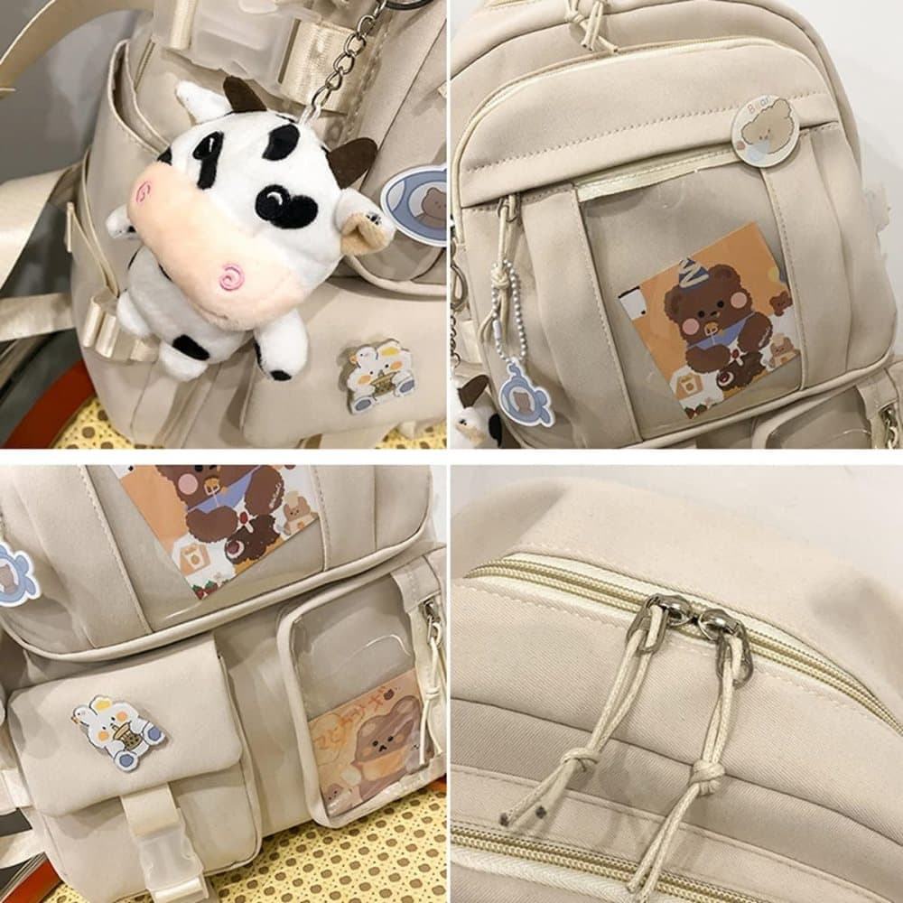 Blue Children's Backpack with Pins and Plush Pendant, Waterproof School Backpack for Girls - Image 7