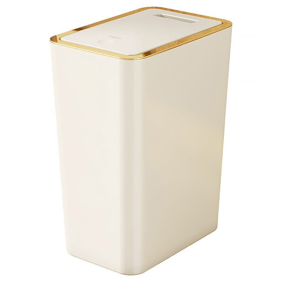 12L Trash Can with Lid, Durable Corrosion-Resistant Odor and Leak Proof for Kitchen Bathroom Living Room, Beige - Image 1