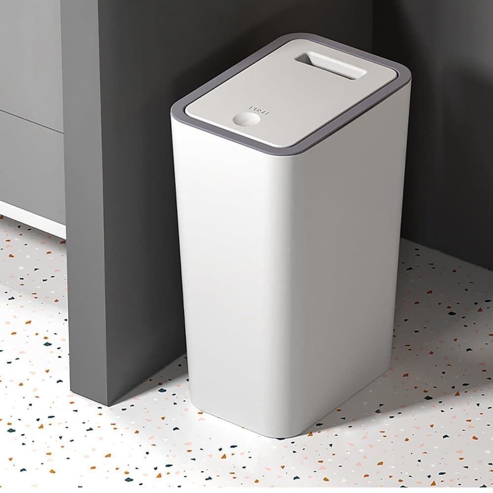 12L Trash Can with Lid, Durable Corrosion-Resistant Odor and Leak Proof for Kitchen Bathroom Living Room, Gray - Image 2