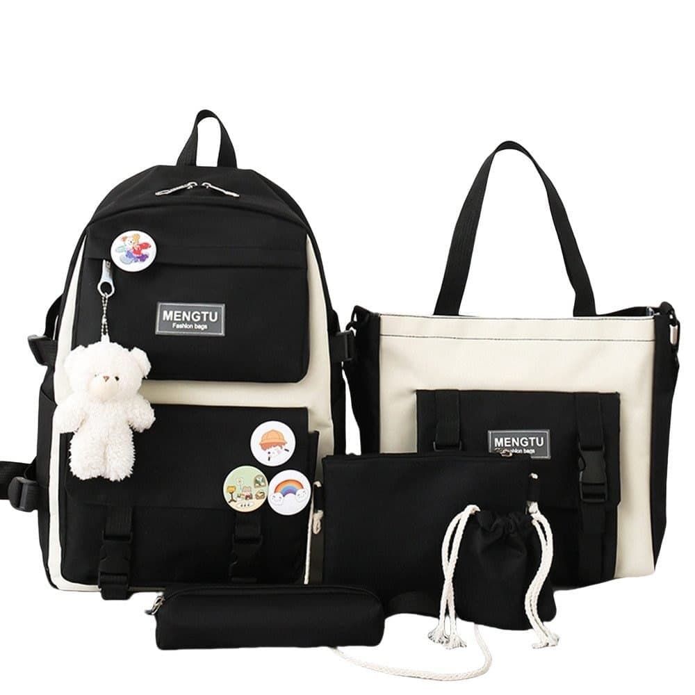 5-Piece School Backpack Set for Students and Teenagers, Black - Image 1
