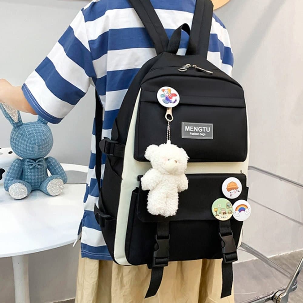 5-Piece Pink School Backpack Set for Students and Teenagers, with Pencil Case and Accessories - Image 4