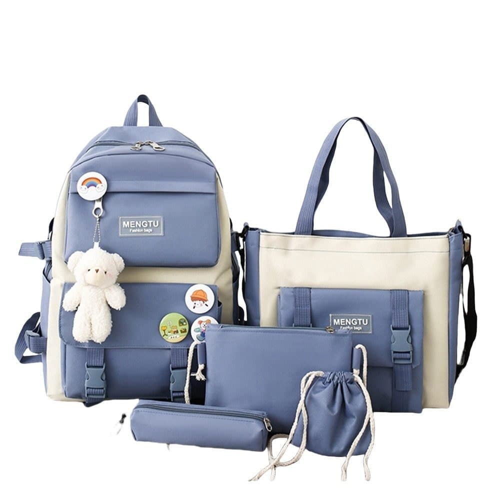 5-Piece Blue School Backpack Set for Students and Teenagers, for Travel and School Use - Image 1
