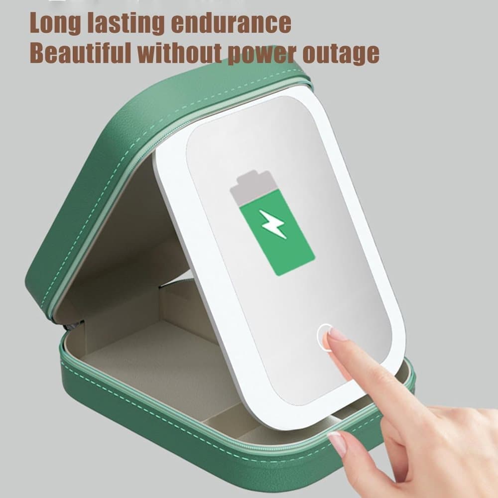 Portable Makeup Bag with LED Mirror, 3 Light Modes & Storage Compartment, Travel Cosmetic Organizer for Women, Green - Image 3