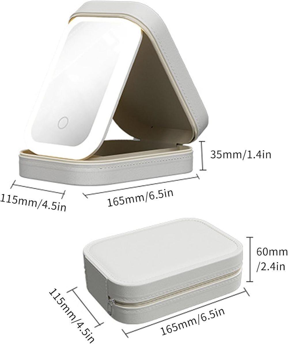 Portable Makeup Bag with LED Mirror 3 Light Modes, Travel Cosmetic Organizer for Women, White - Image 2