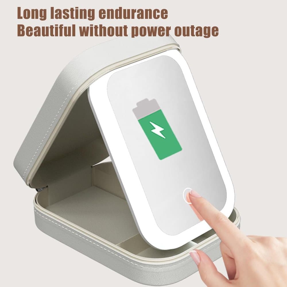 Portable Makeup Bag with LED Mirror 3 Light Modes, Travel Cosmetic Organizer for Women, White - Image 6