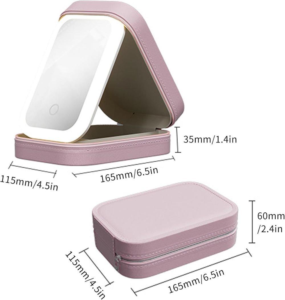 Portable Makeup Bag with LED Mirror 3 Light Modes, Travel Cosmetic Organizer for Women, Pink - Image 2