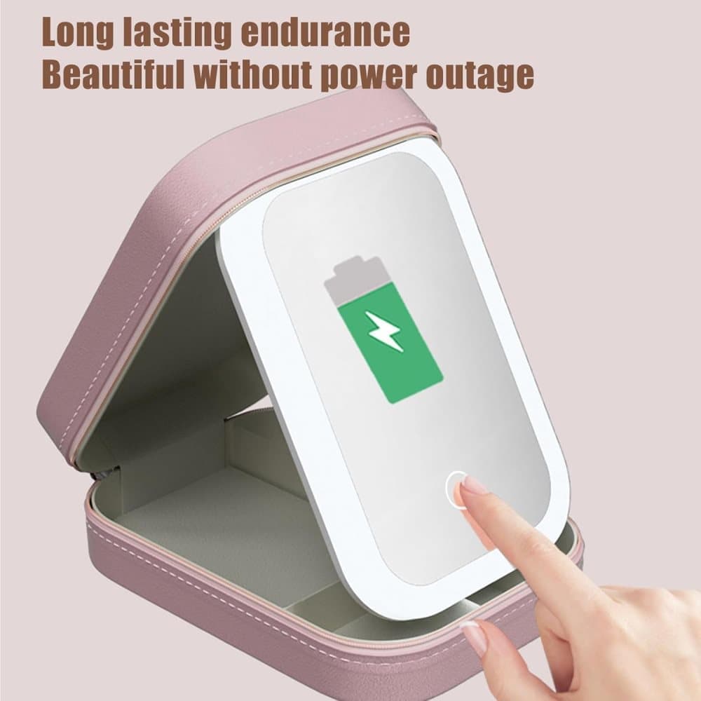 Portable Makeup Bag with LED Mirror 3 Light Modes, Travel Cosmetic Organizer for Women, Pink - Image 6
