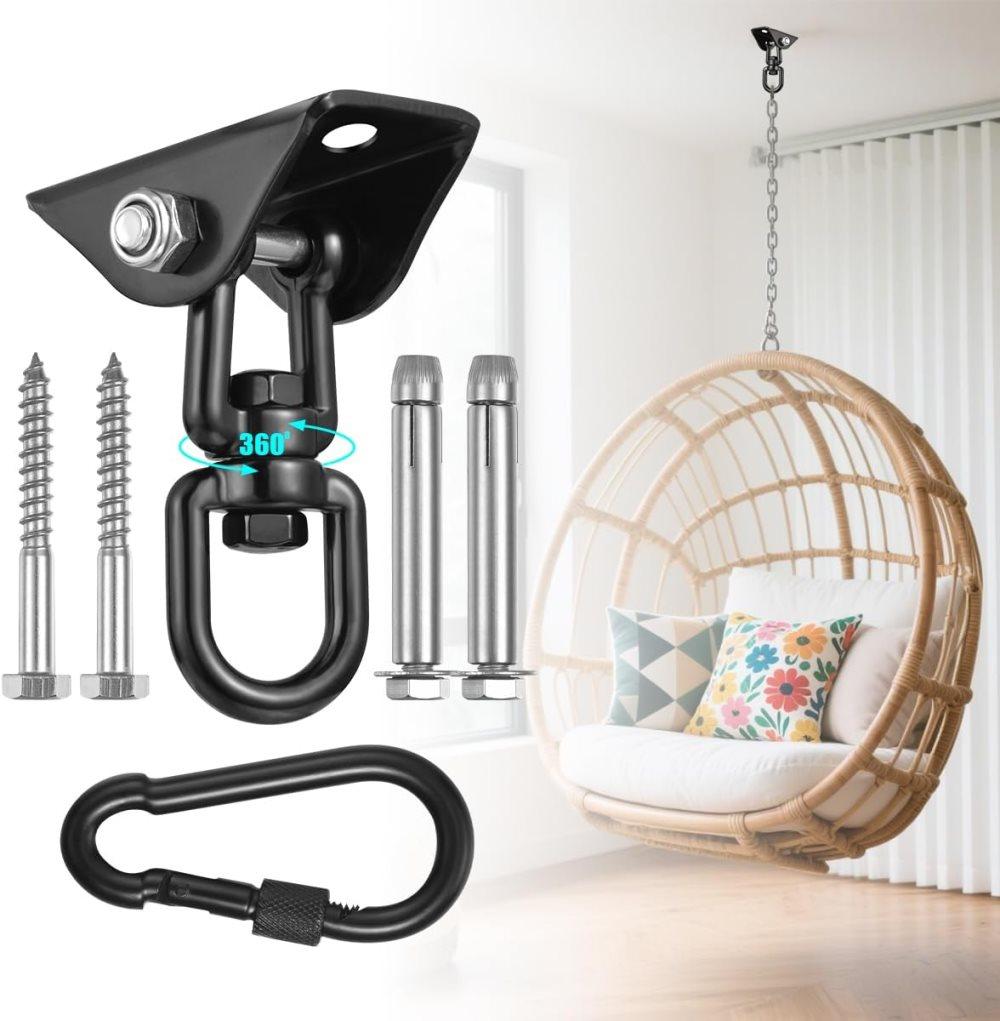 450kg Stainless Steel Swing Hooks with Screws for Hanging Chair Swing Yoga Towel, 360° Rotation - Image 1