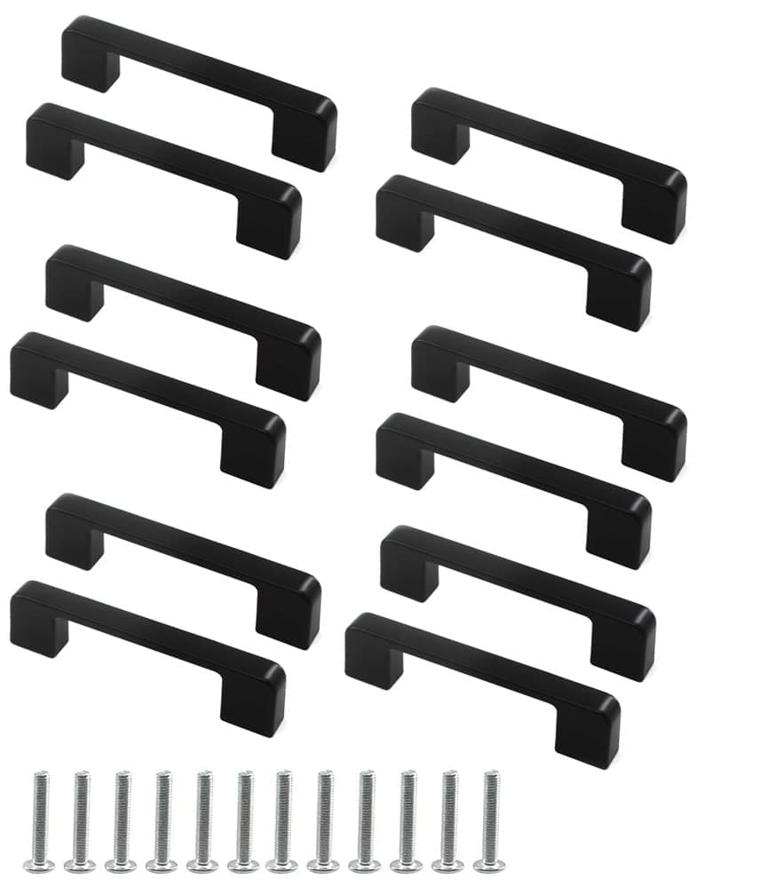 12 pcs Black Stainless Steel Cabinet Handles, 128/192 mm, Compatible with Furniture - Image 1
