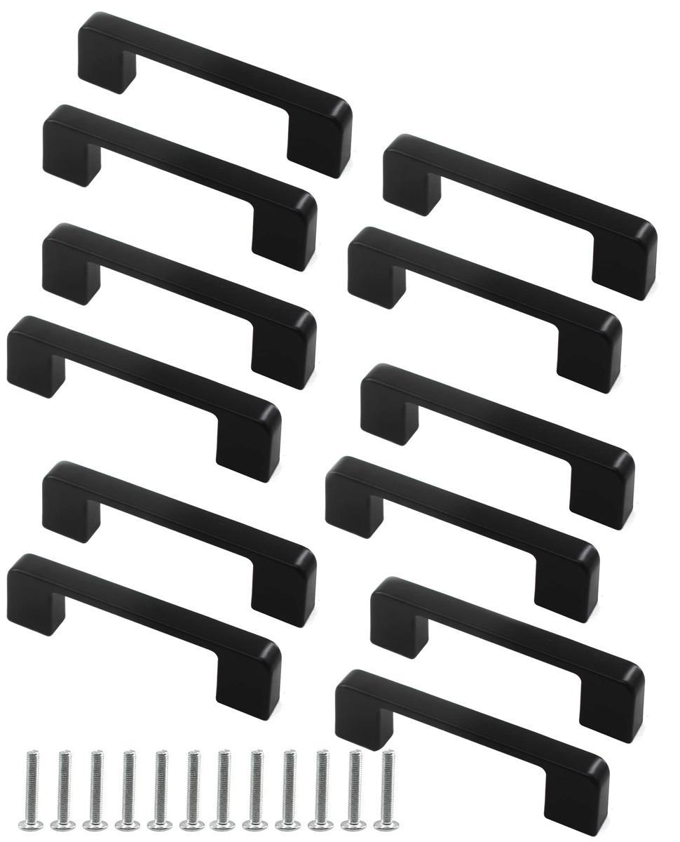 12 pcs Black Stainless Steel Cabinet Handles, 128/192 mm, Compatible with Furniture - Image 1