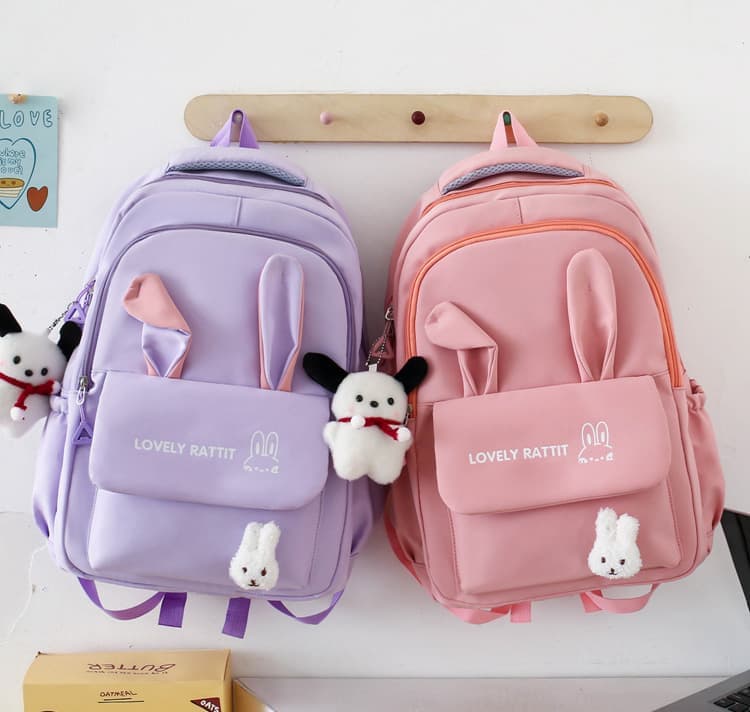 Cute Rabbit Ears School Backpack for Girls 4-Piece, Large Space Multiple Compartments, Blue, with Oral-B - Image 6