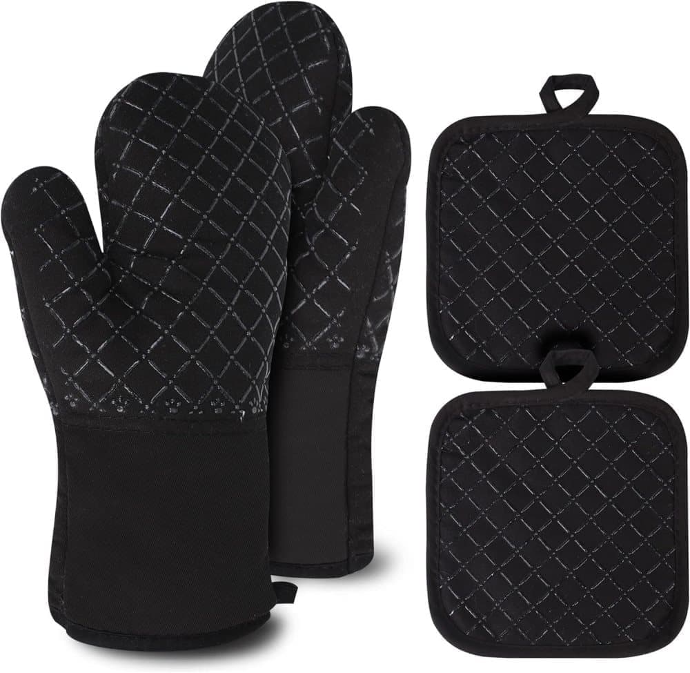 Heat-Resistant Oven Mitts and Grill Gloves 1 Pair, Anti-Slip for Kitchen Cooking Baking, Black - Image 1