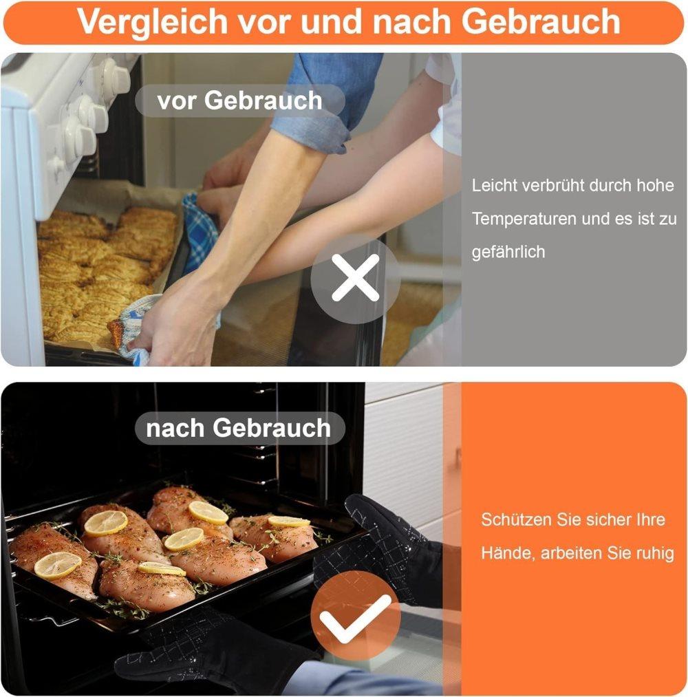 Heat-Resistant Oven Mitts and Grill Gloves 1 Pair, Anti-Slip for Kitchen Cooking Baking, Black - Image 6