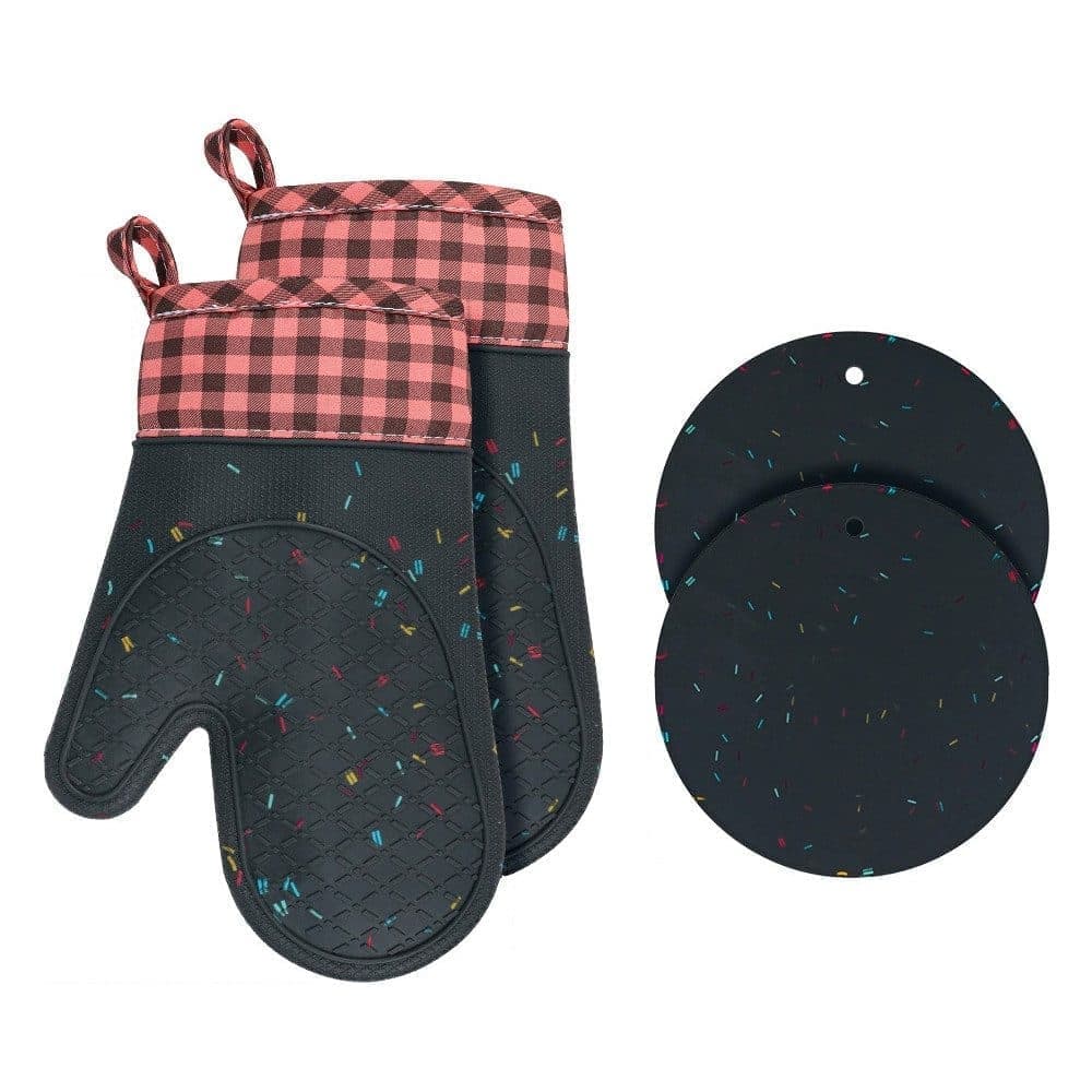 1 Pair Heat-Resistant Oven Mitts and Grill Gloves with Anti-Slip for Kitchen Cooking Baking, Gray - Image 1