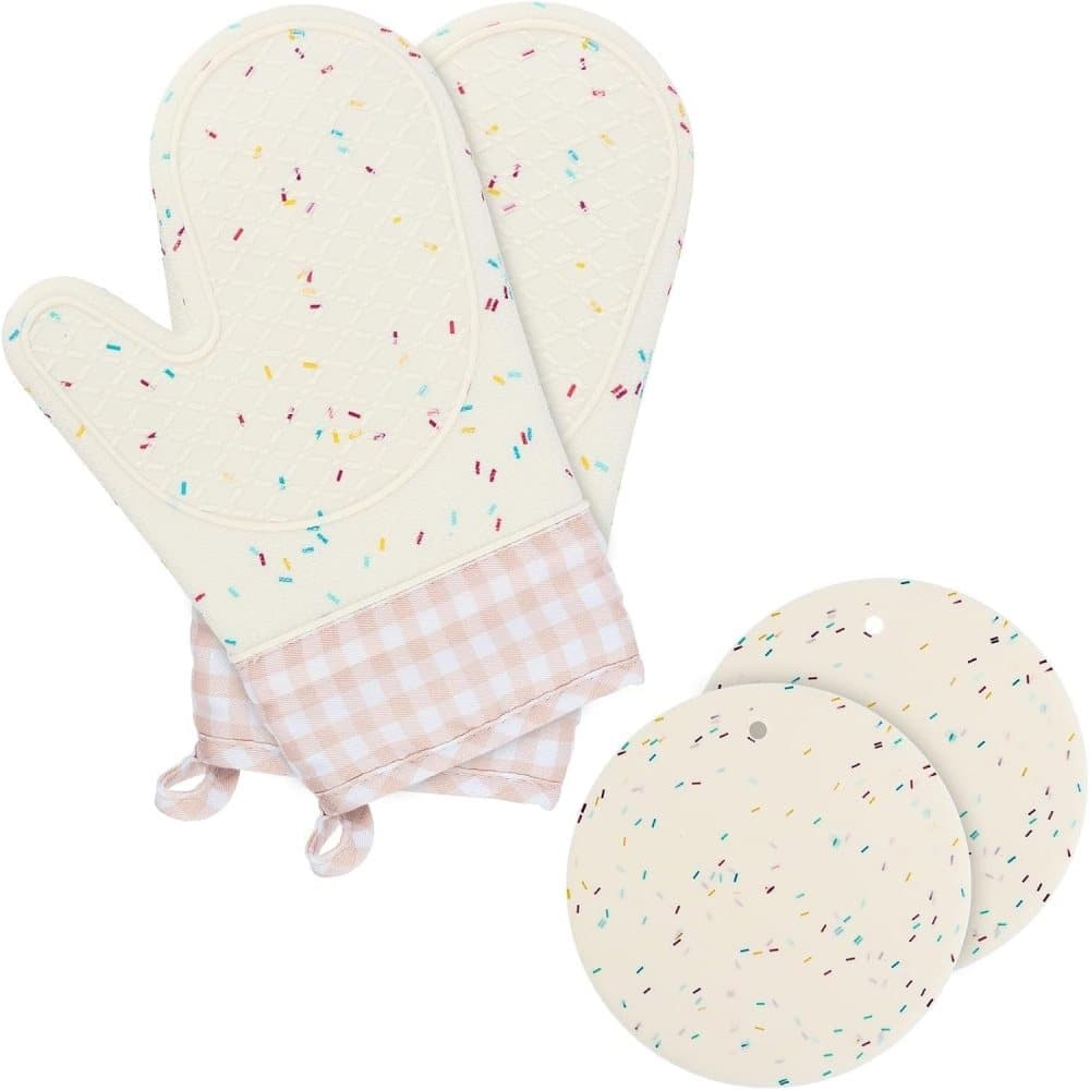 Heat-Resistant Oven Mitts and Grill Gloves Anti-Slip for Kitchen Cooking Baking, White - Image 1
