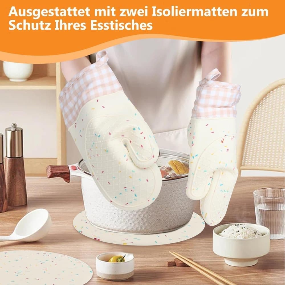 Heat-Resistant Oven Mitts and Grill Gloves Anti-Slip for Kitchen Cooking Baking, White - Image 4