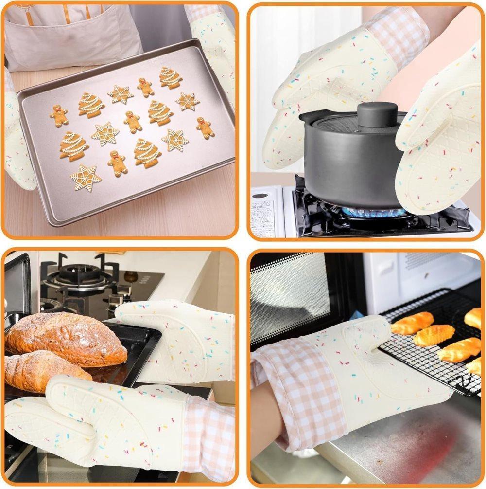 Heat-Resistant Oven Mitts and Grill Gloves Anti-Slip for Kitchen Cooking Baking, White - Image 6