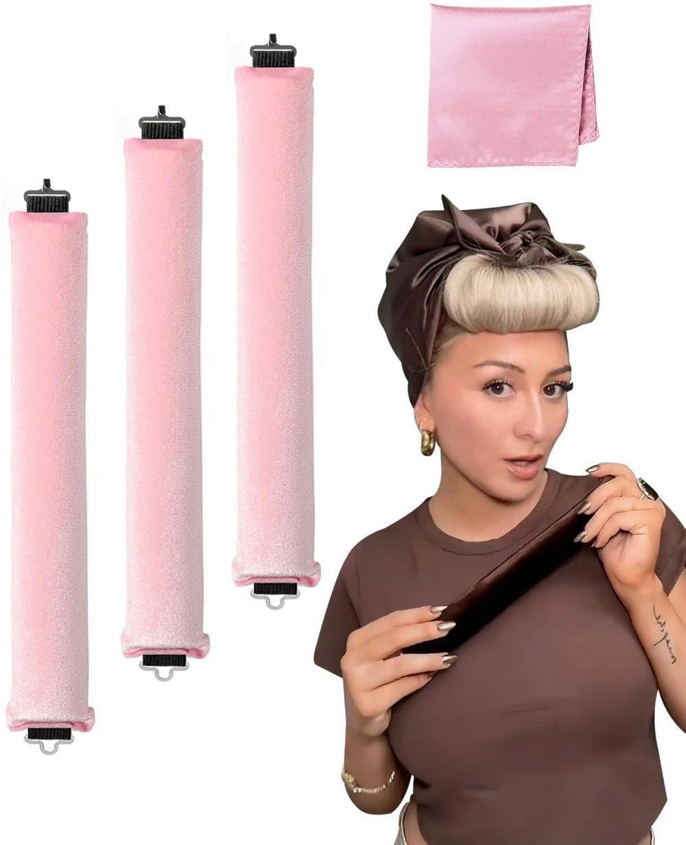 Heat-Free Hair Curlers 4-piece, Pink, Flexible Curling Rollers with Hook, Gentle Hair Care without Heat - Image 1