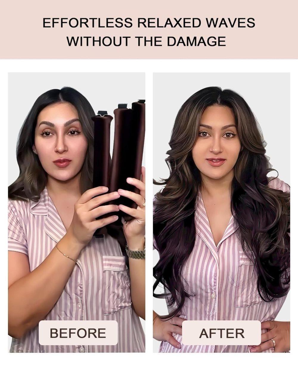 4-Piece Heat-Free Hair Curlers, Flexible Curling Rollers with Hook for Gentle Hair Care, Dark Brown - Image 3