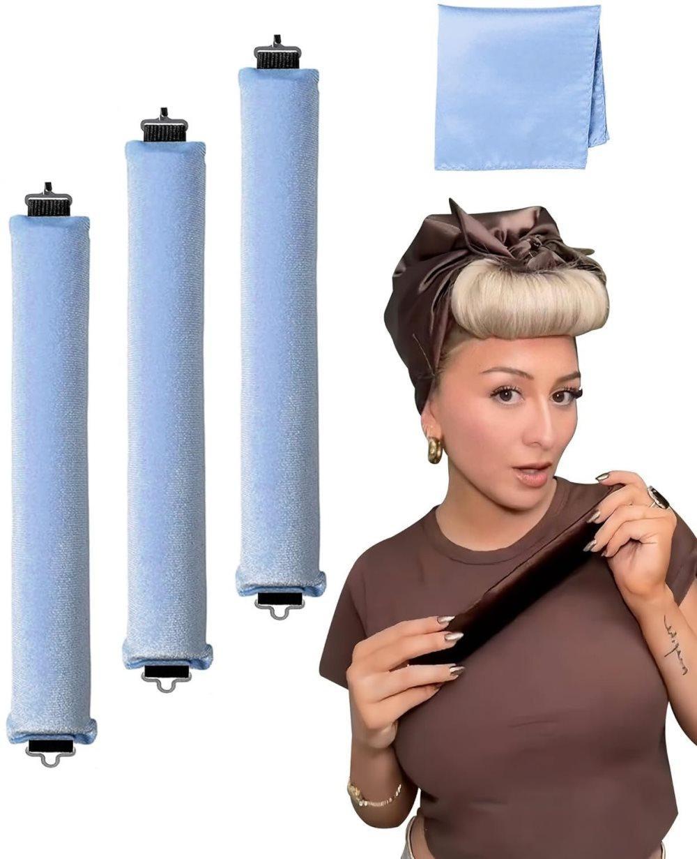 4-Piece Heat-Free Hair Curlers, Flexible No Heat Curling Rollers with Hook for Gentle Hair Care, Light Blue - Image 1