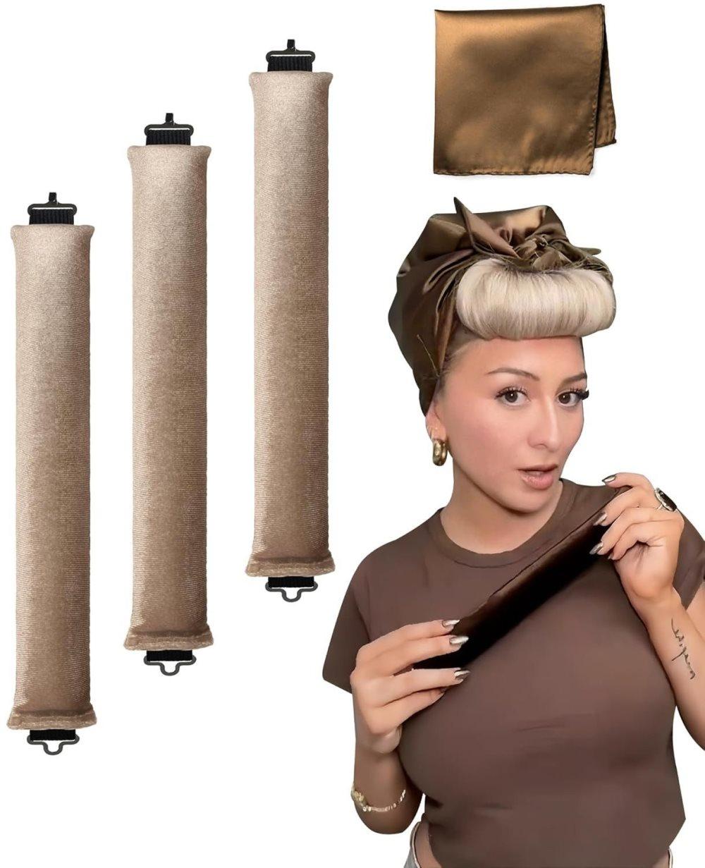 4-Piece Heat-Free Hair Curlers, Flexible No-Heat Hair Rollers with Hook, Brown, 4-Piece - Image 1