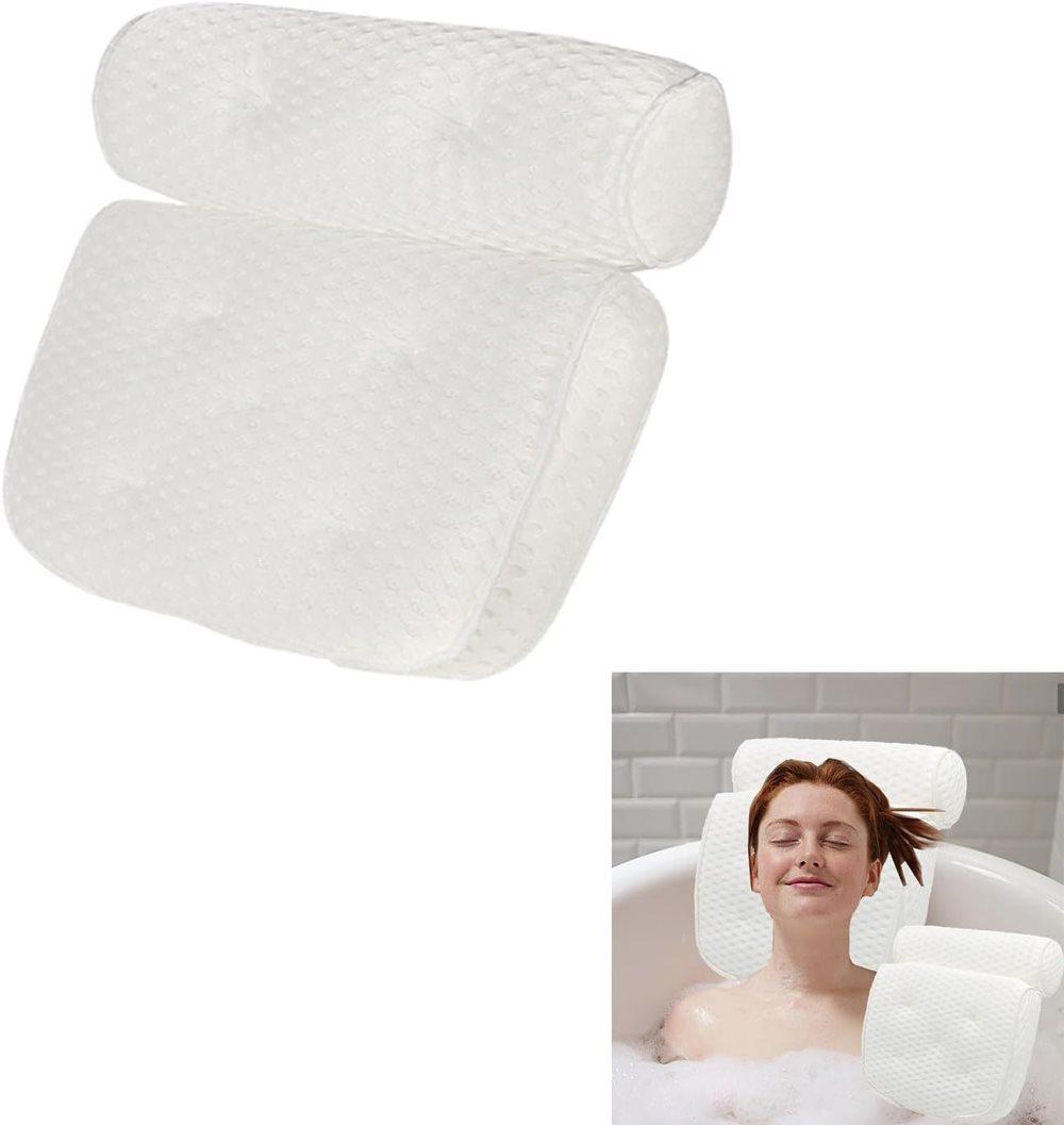 Bathtub Cushion with 7 Suction Cups and 4D Breathable Headrest for Relaxation, White, Compatible with Bathtubs & Massage Tubs - Image 1