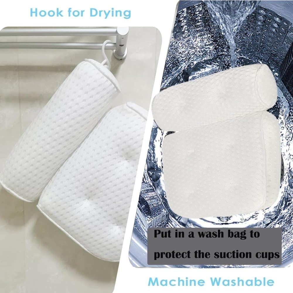 Bathtub Cushion with 7 Suction Cups and 4D Breathable Headrest for Relaxation, White, Compatible with Bathtubs & Massage Tubs - Image 5