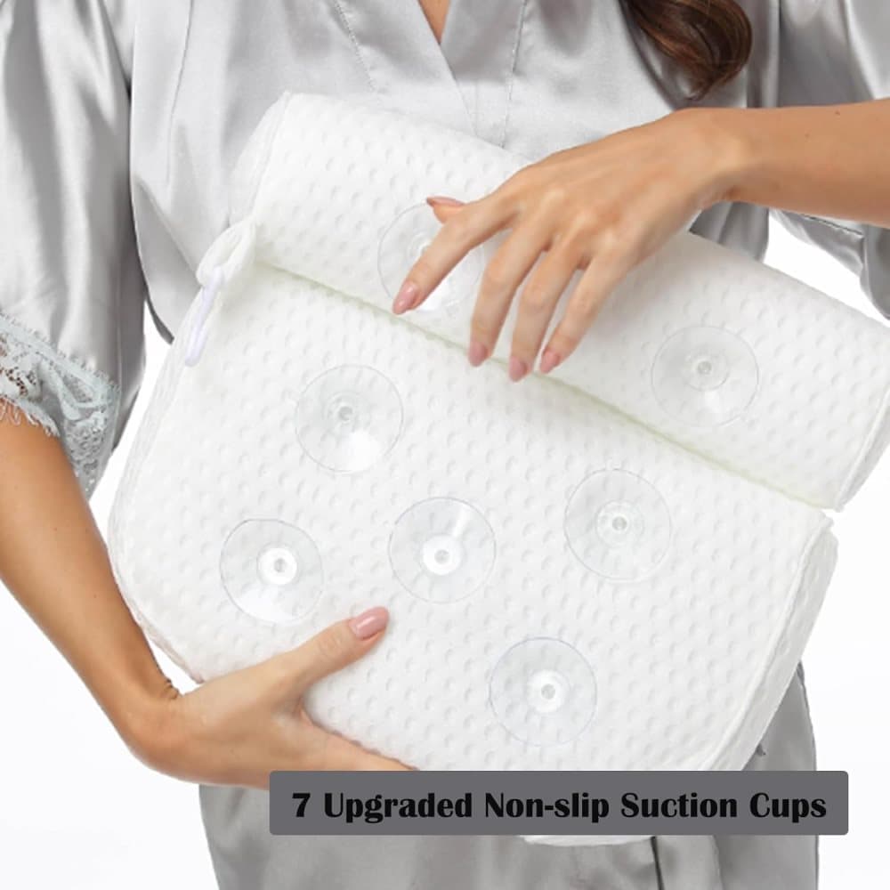 Bathtub Cushion with 7 Suction Cups and 4D Breathable Headrest for Relaxation, White, Compatible with Bathtubs & Massage Tubs - Image 6