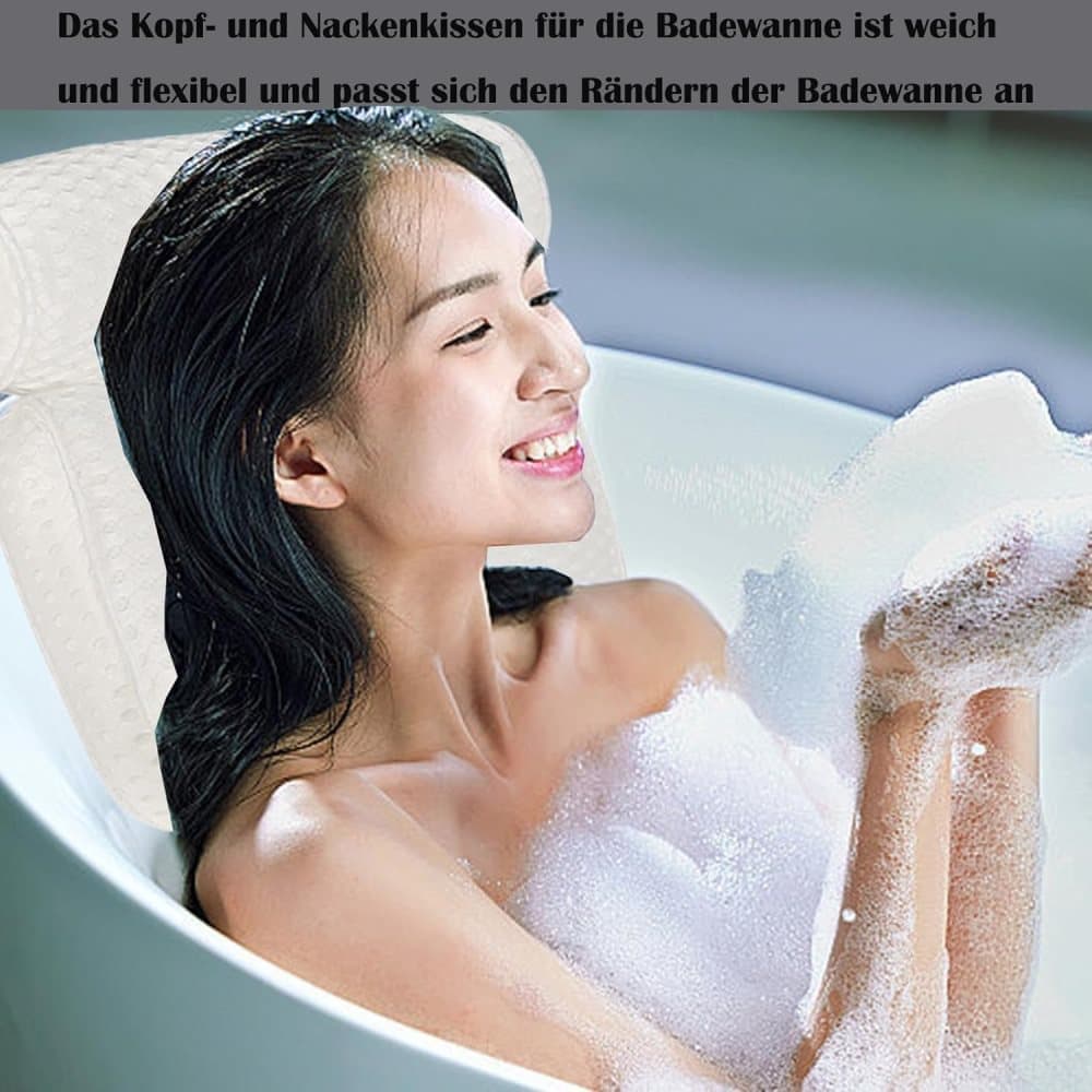 Bathtub Cushion with 7 Suction Cups and 4D Breathable Headrest for Relaxation, White, Compatible with Bathtubs & Massage Tubs - Image 8