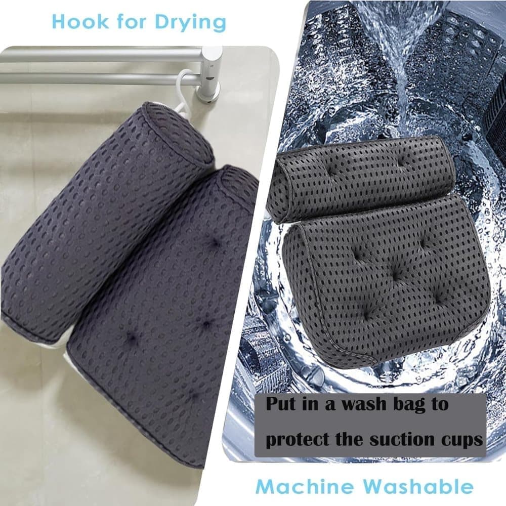 Bathtub Cushion with 7 Suction Cups, 4D Breathable Headrest for Relaxation, Compatible with Bathtubs & Massage Tubs, Gray - Image 3
