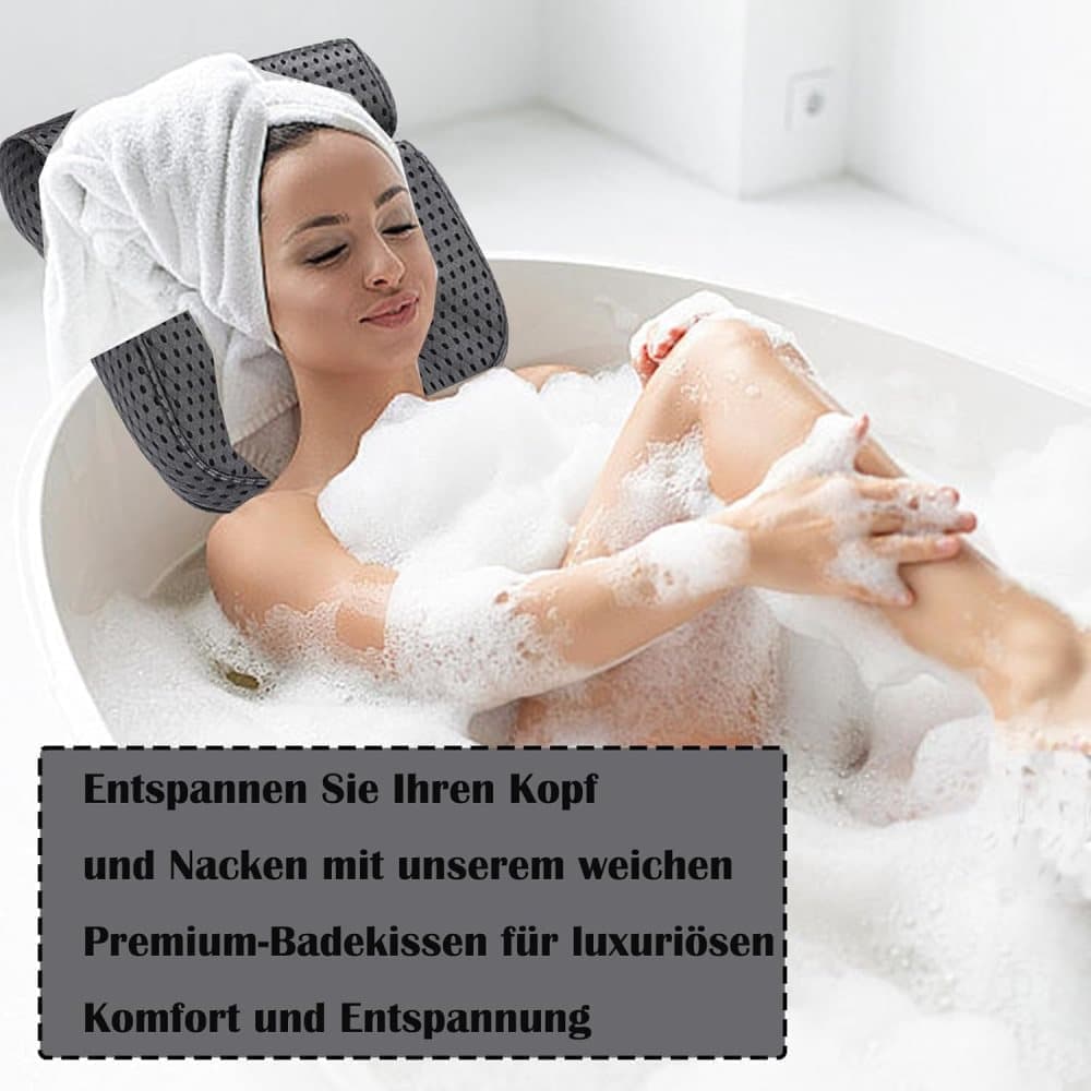 Bathtub Cushion with 7 Suction Cups, 4D Breathable Headrest for Relaxation, Compatible with Bathtubs & Massage Tubs, Gray - Image 4