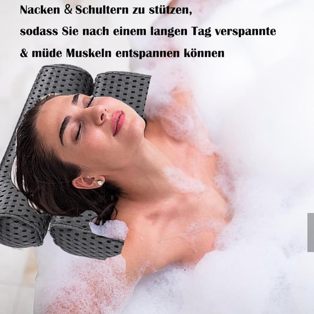 Bathtub Cushion with 7 Suction Cups, 4D Breathable Headrest for Relaxation, Compatible with Bathtubs & Massage Tubs, Gray - Image 6