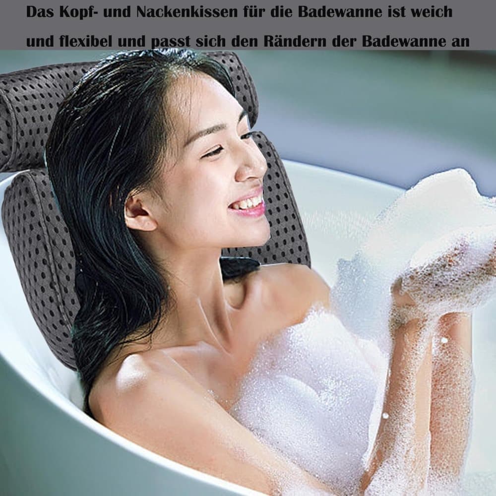Bathtub Cushion with 7 Suction Cups, 4D Breathable Headrest for Relaxation, Compatible with Bathtubs & Massage Tubs, Gray - Image 7
