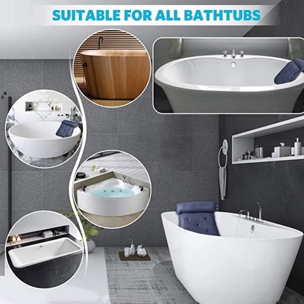 Bathtub Cushion with 7 Suction Cups, 4D Breathable Headrest for Relaxation, Compatible with Bathtubs & Massage Tubs, Blue - Image 2
